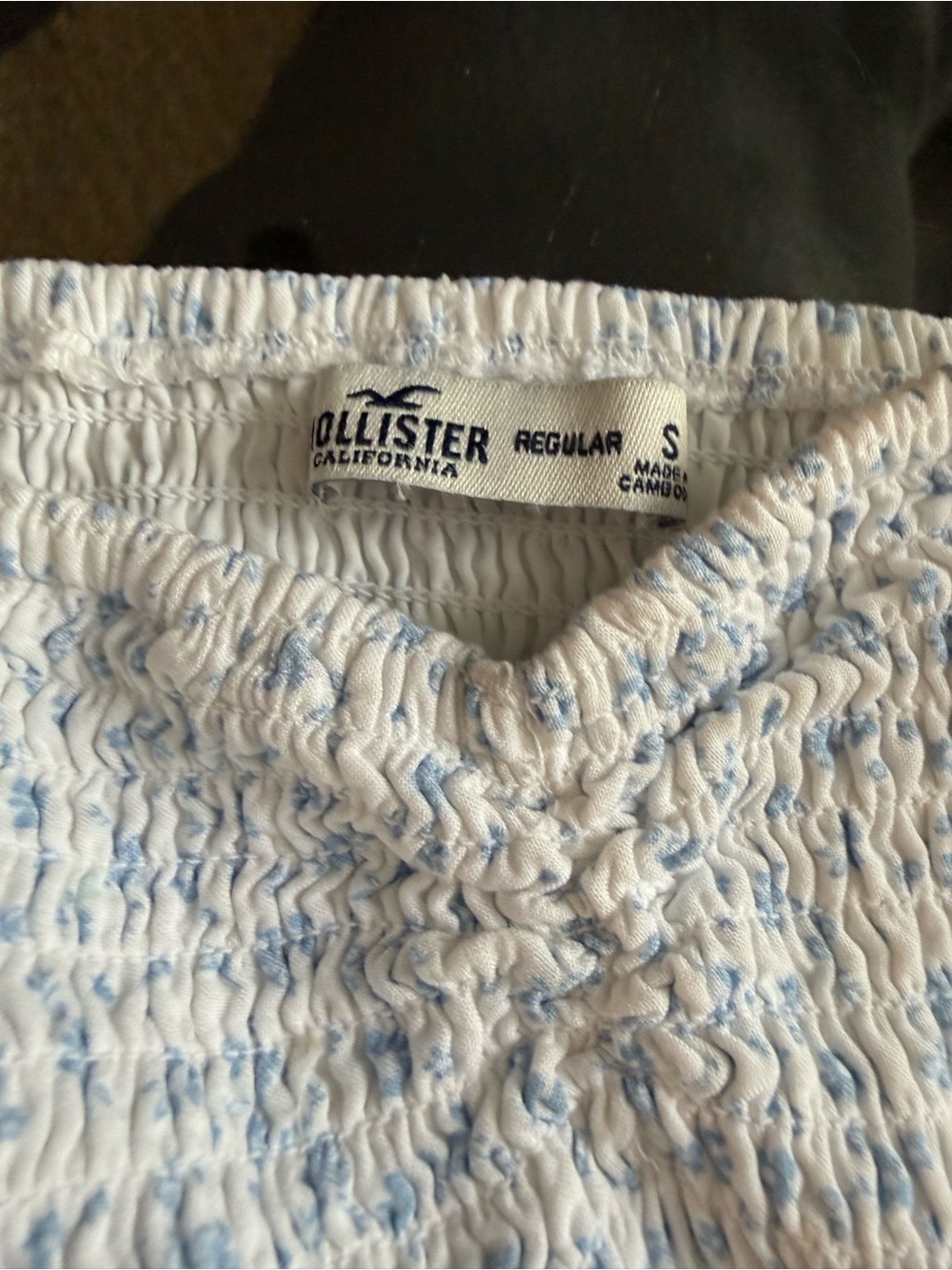 Hollister White Smocked Jumpsuit with Light Blue Print